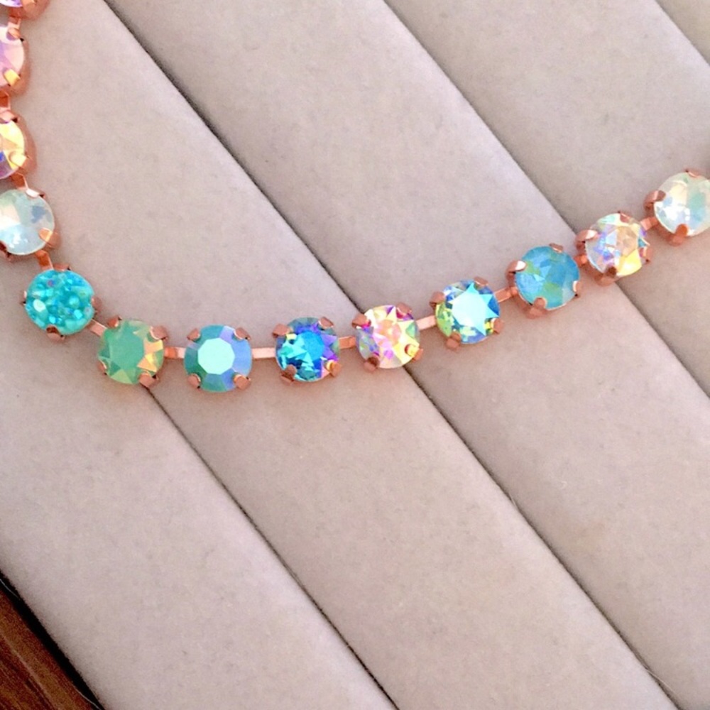 Turquoise + Iridescent Purple Opal Ombre Rose Gold Crystal Statement Necklace - Picture 5 of 9